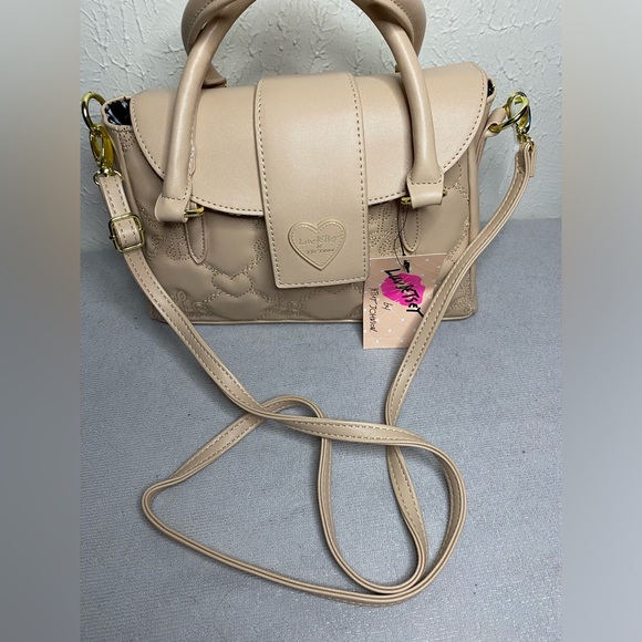 Betsey Johnson Satchel with Crossbody Strap Sand Color NWT - Picture 6 of 8